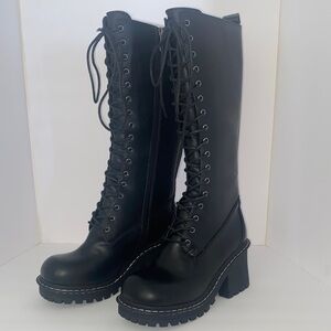 NWOB- Dolls Kill Current Mood Black Lace-Up Knee-High Boots